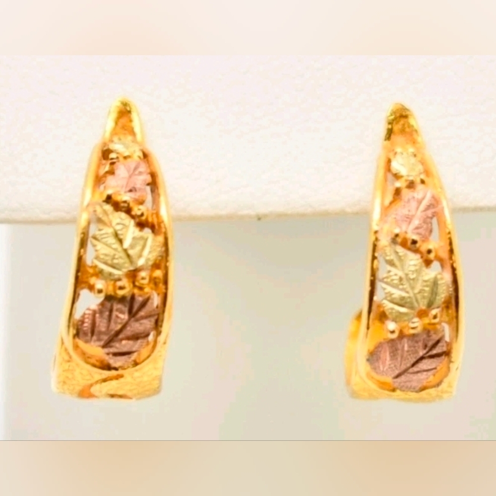 Vintage 10K Black Hills Gold Half Hoop Post Back Earrings - Picture 2 of 8